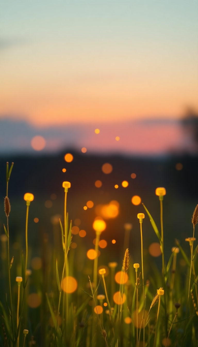 Fireflies Dancing In Summer Meadow Photorealistic Wallpaper