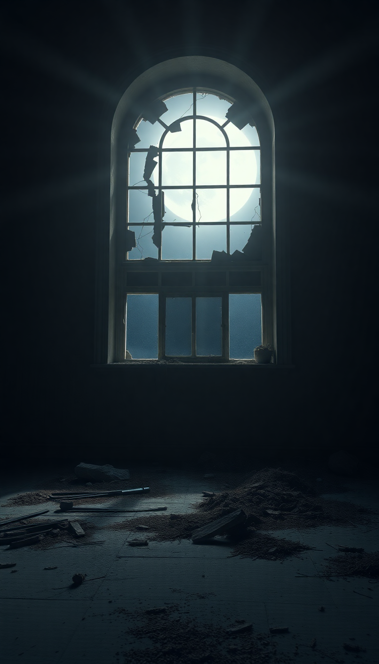 Abandoned Mansion Moonlight Through Broken Photorealistic Wallpaper