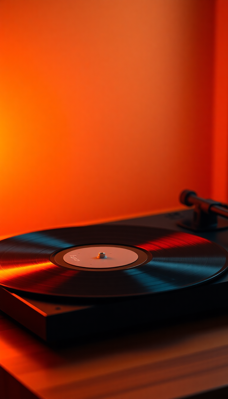Vinyl Record Player Warm Lighting Photorealistic Wallpaper