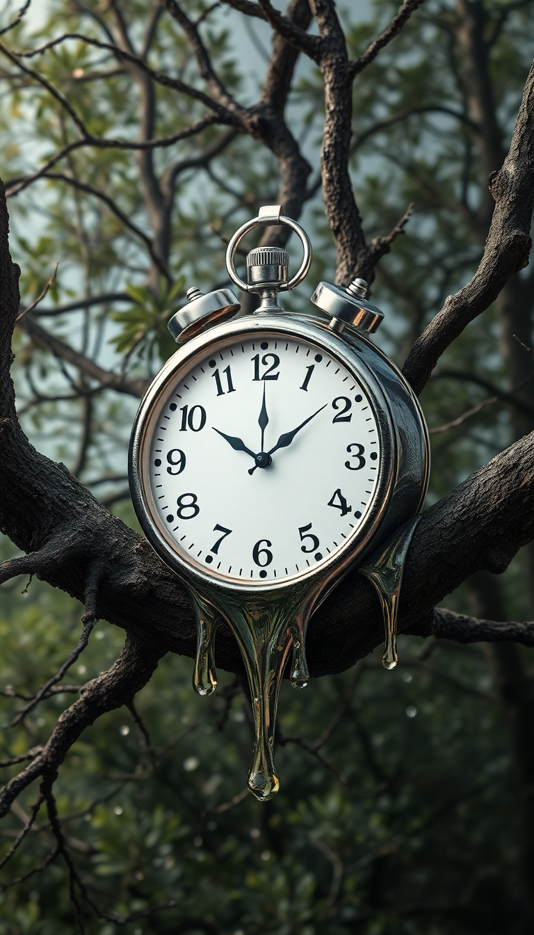 Melting Clock On Tree Branch Digital art Wallpaper