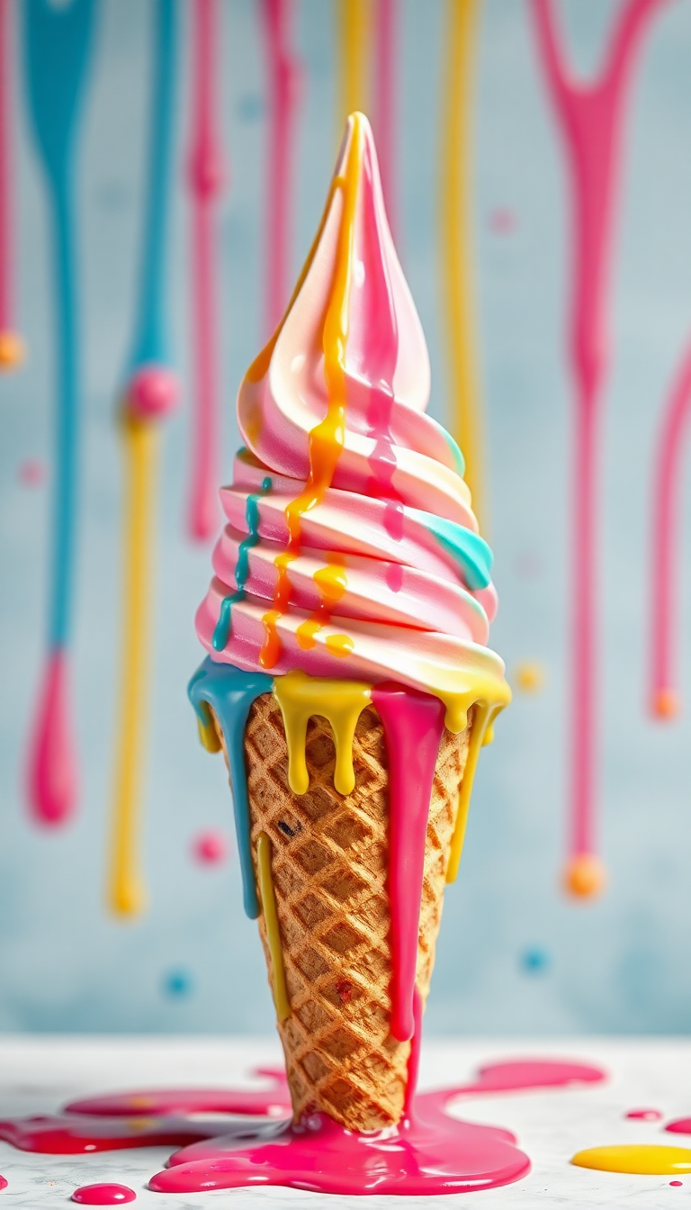 Ice Cream Cone Melting Summer Photorealistic Wallpaper