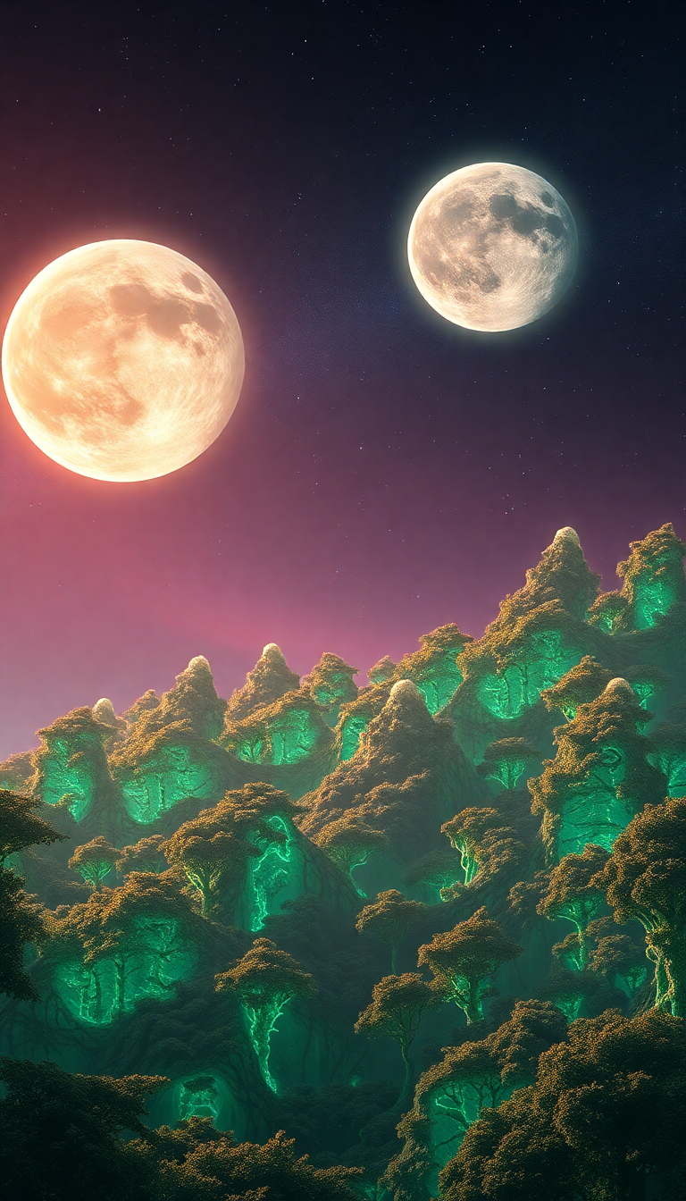 Bioluminescent Alien Forest On Distant Digital art Wallpaper