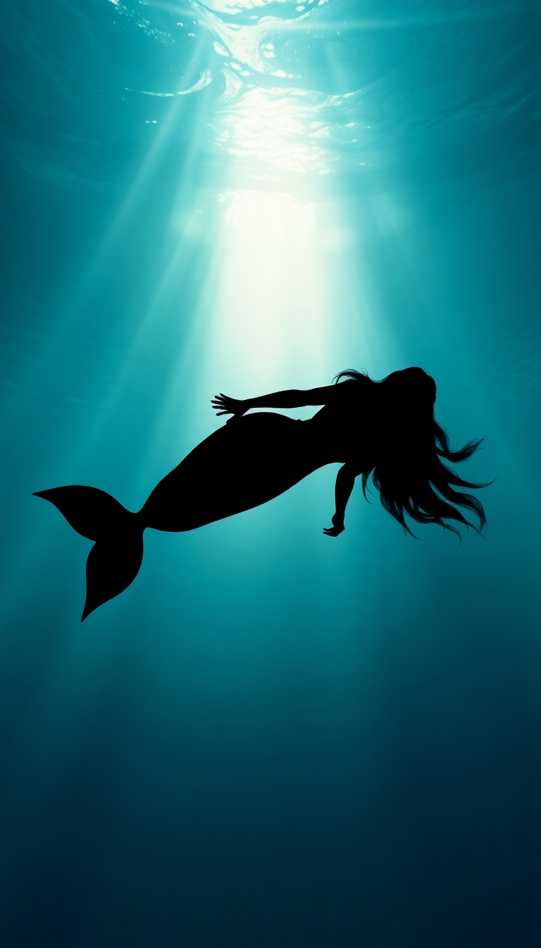 Mermaid Silhouette Swimming Toward Surface Digital art Wallpaper