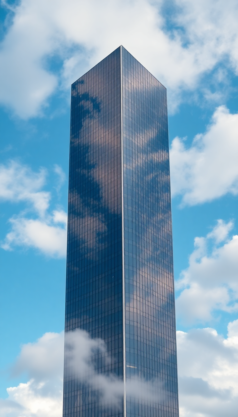 Glass Skyscraper Reflections Clouds Warped Photorealistic Wallpaper