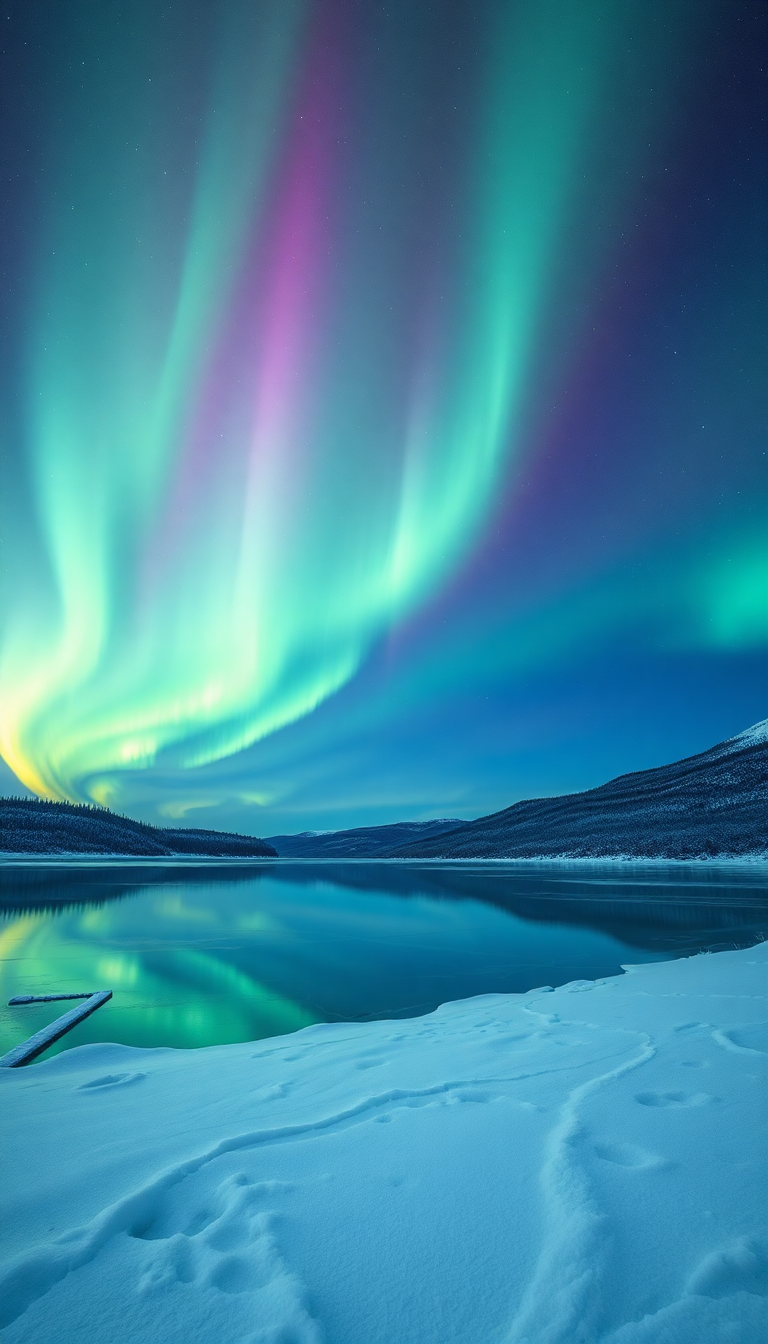 Winter Northern Lights Over Frozen Photorealistic Wallpaper