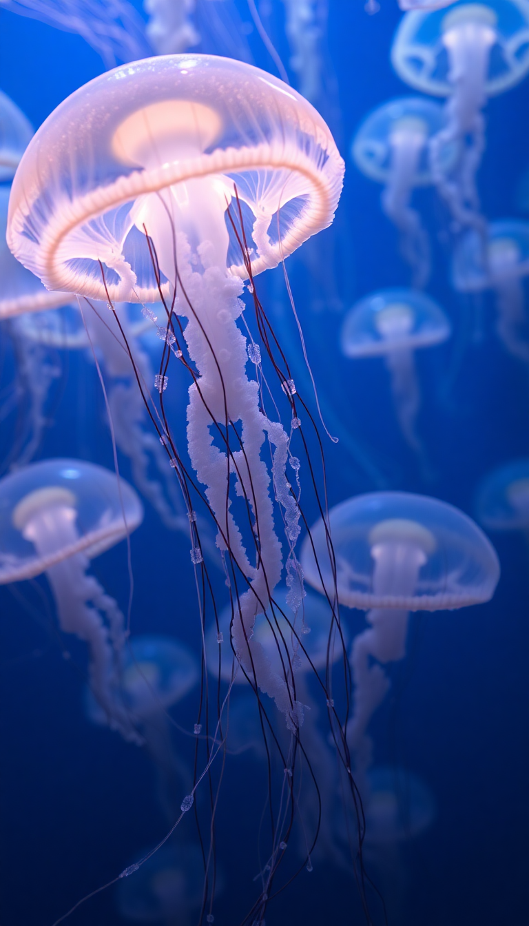 School Of Jellyfish Pulsing Glowing Photorealistic Wallpaper