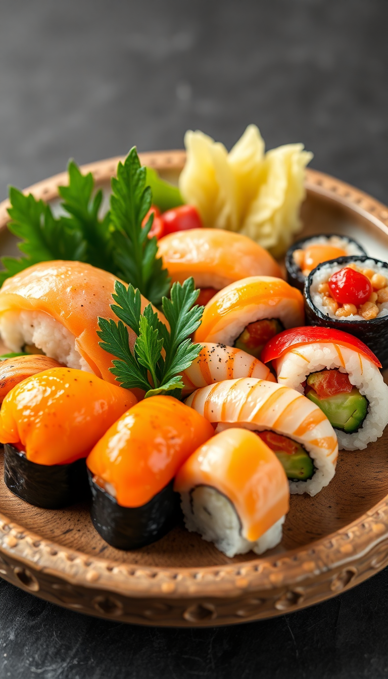 Fresh Sushi Arrangement Artistic Plating Photorealistic Wallpaper