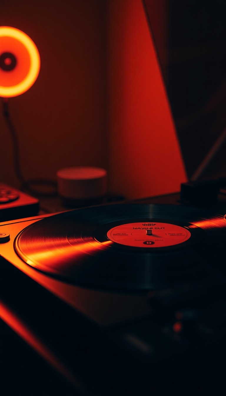 Vinyl Record Player Warm Lighting Photorealistic Wallpaper