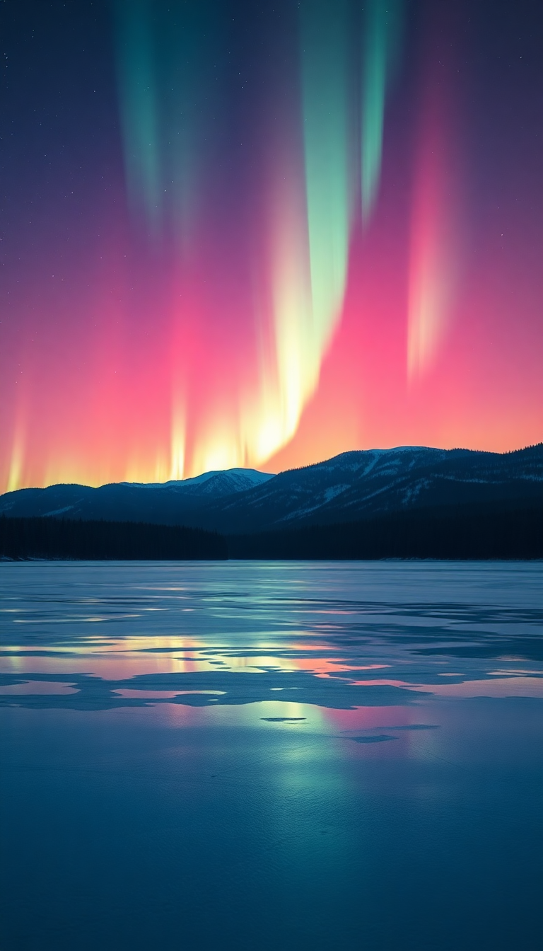 Winter Northern Lights Over Frozen Photorealistic Wallpaper