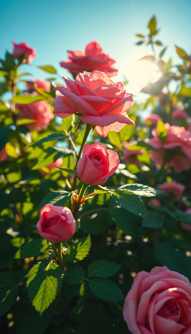 Leaves And Roses In Sunlight Photorealistic Wallpaper