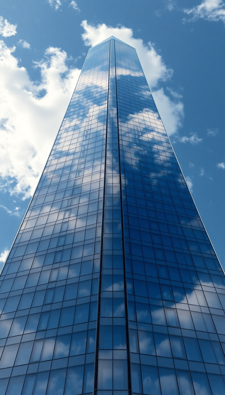 Glass Skyscraper Reflections Clouds Warped Photorealistic Wallpaper