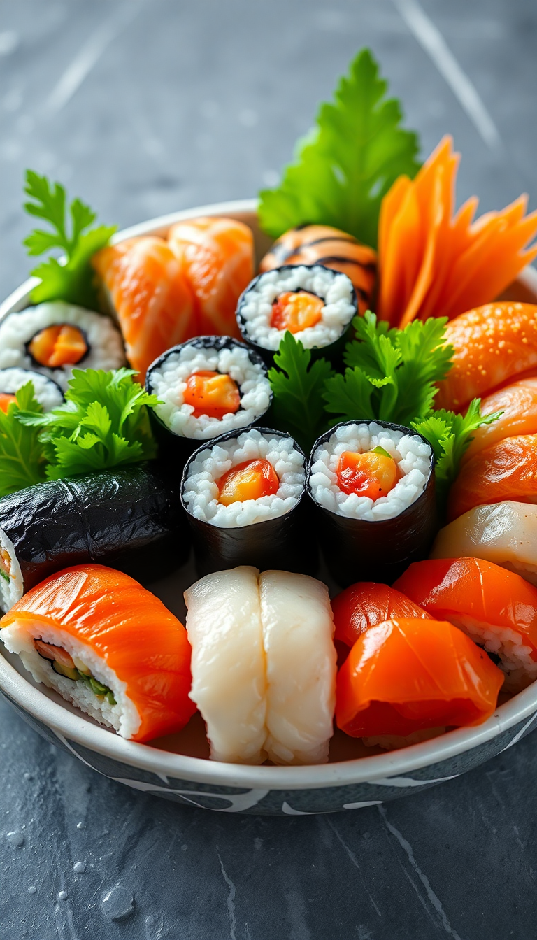 Fresh Sushi Arrangement Artistic Plating Photorealistic Wallpaper