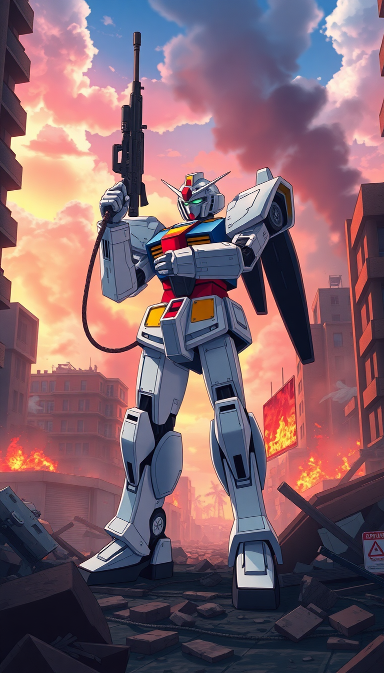 A Gundam Style Robot Standing Anime Wallpaper