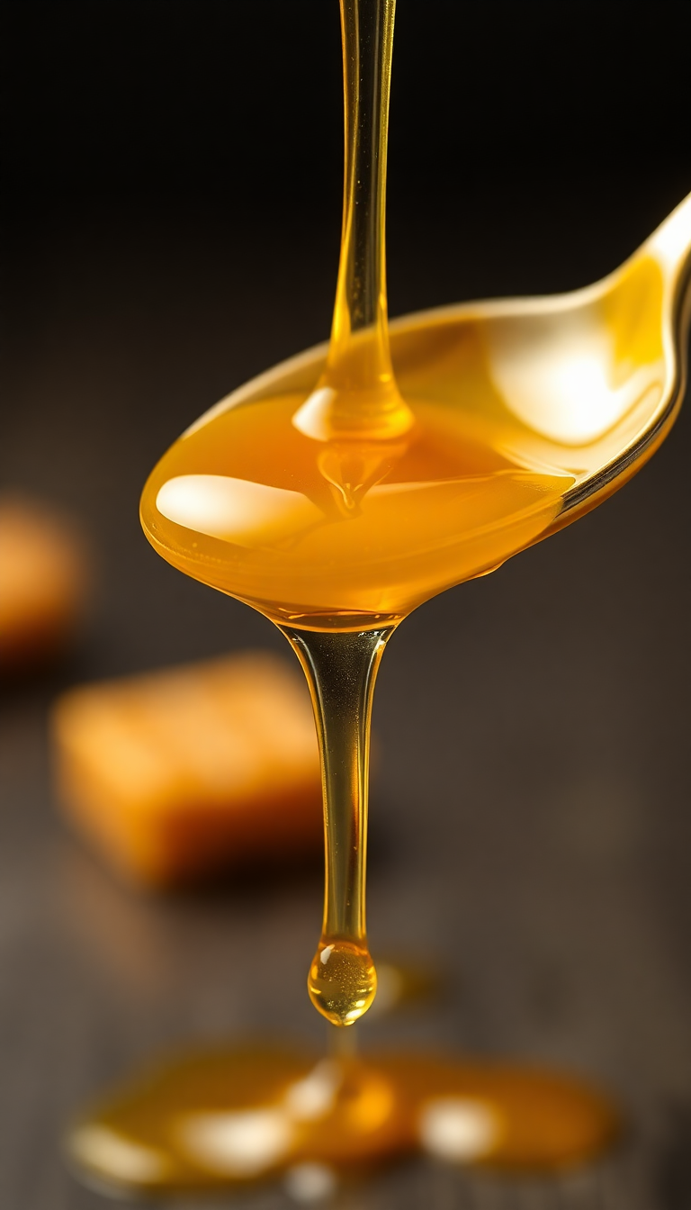 Honey Dripping From Spoon Golden Photorealistic Wallpaper