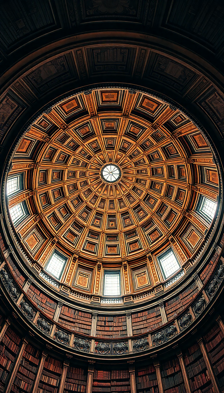 Library Spiral Dome Ceiling Old Photorealistic Wallpaper