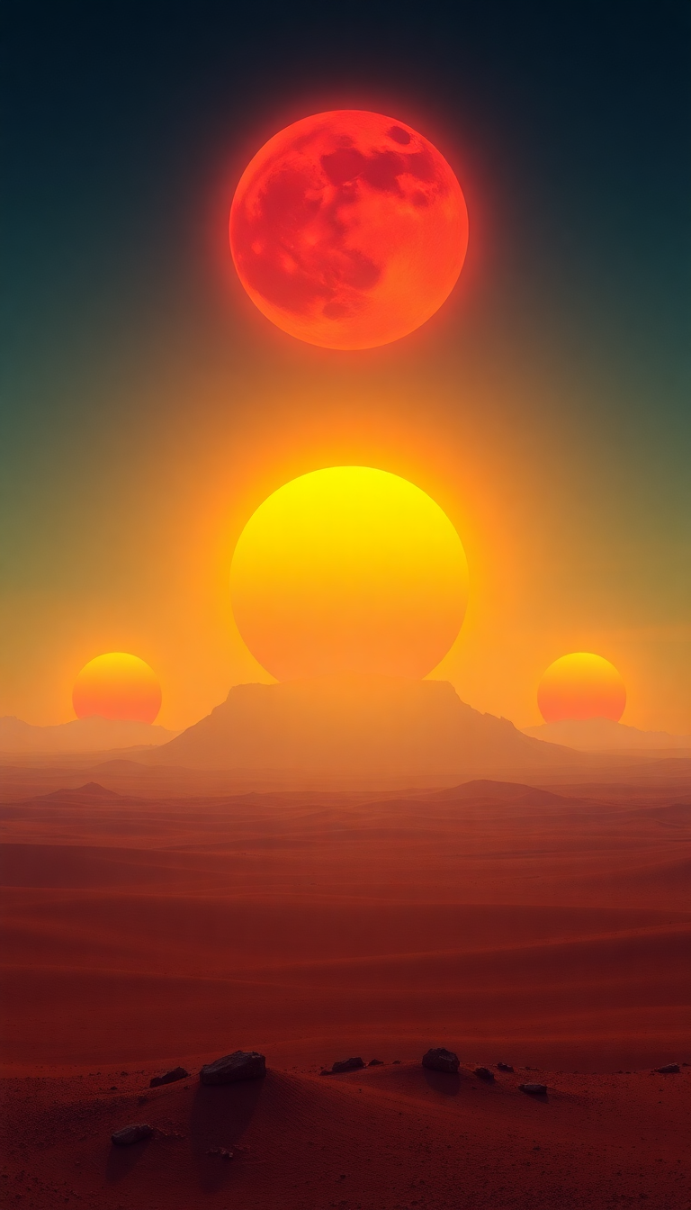 Alien Sunrise Three Suns Different Digital art Wallpaper