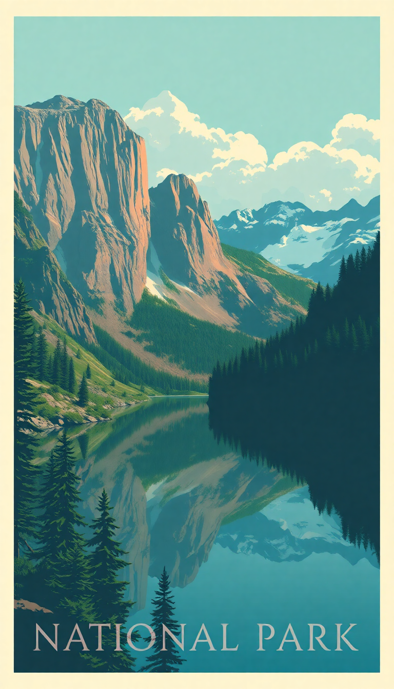 Vintage Travel Poster Style National Digital art Wallpaper