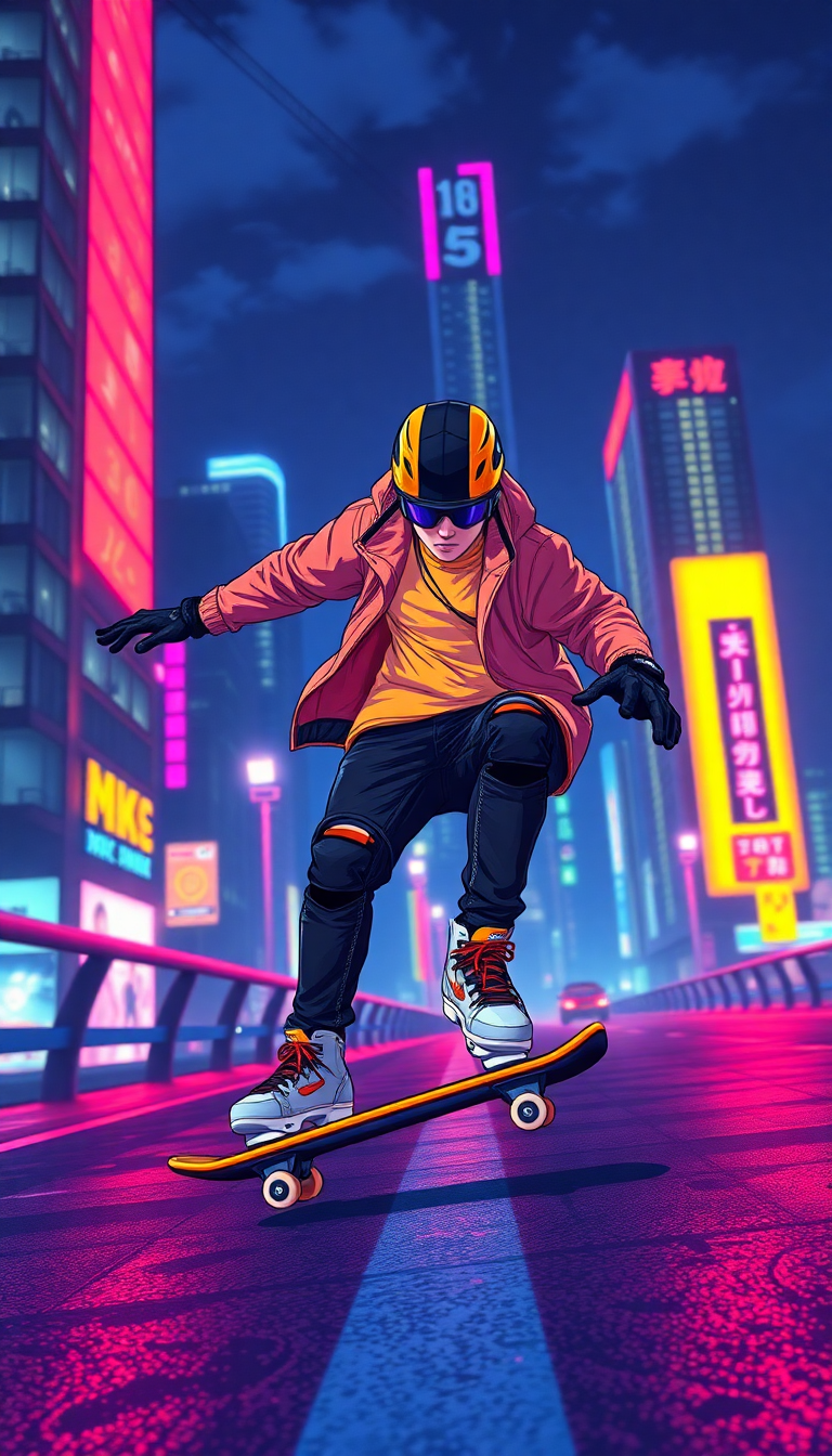 Cyberpunk Rollerblader Doing A Soul Anime Wallpaper