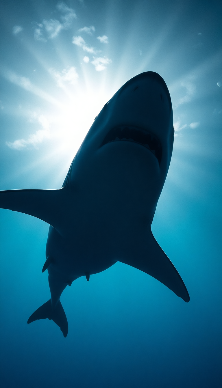 Shark Silhouette From Below Dramatic Photorealistic Wallpaper