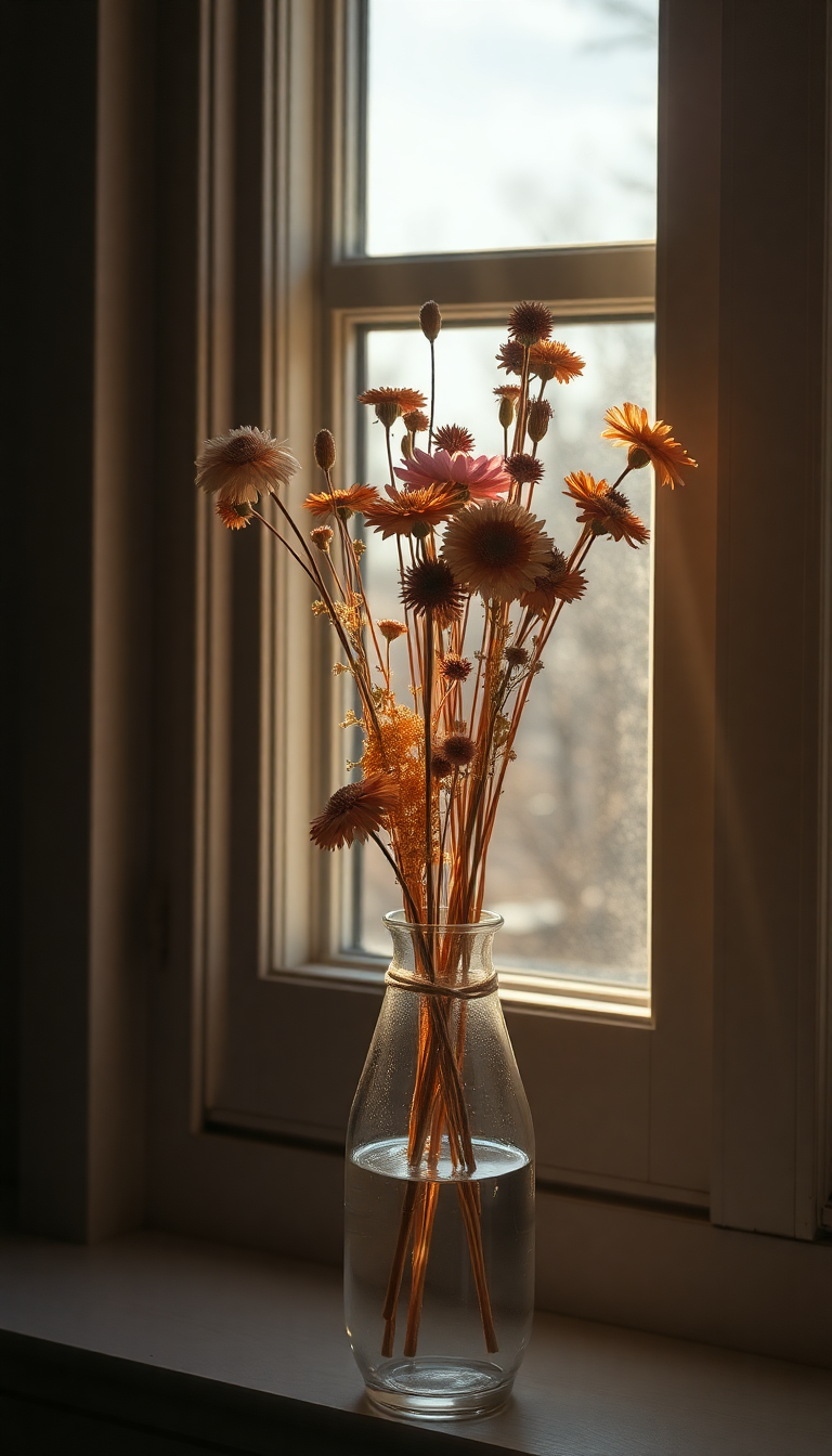 Dried Flowers In Glass Vase Aesthetic Wallpaper