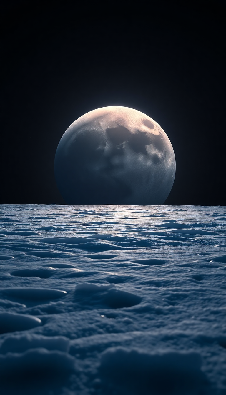 Frozen Moon Surface With Jupiter Photorealistic Wallpaper