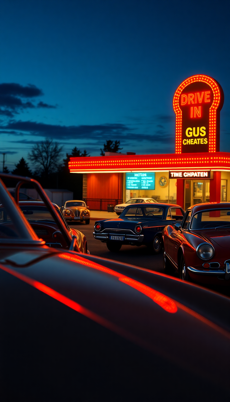 Drive-in Movie Theater Night Classic Photorealistic Wallpaper