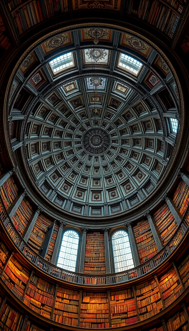 Library Spiral Dome Ceiling Old Photorealistic Wallpaper