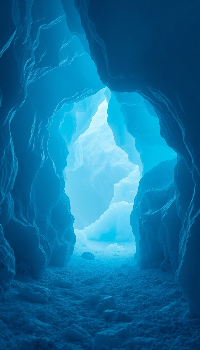 Glacial Ice Cave Blue Crystal Photorealistic Wallpaper