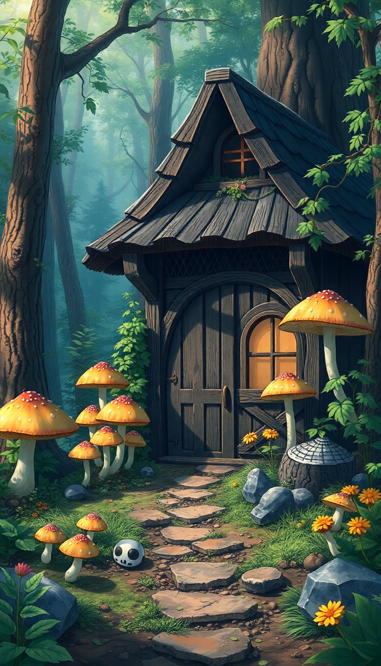 Witch Cottage In Forest Mushrooms Anime Wallpaper