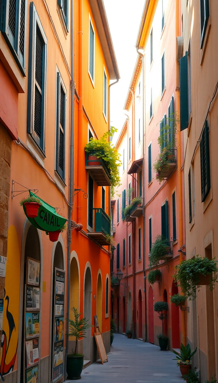 Narrow Italian Alley Colorful Buildings Photorealistic Wallpaper