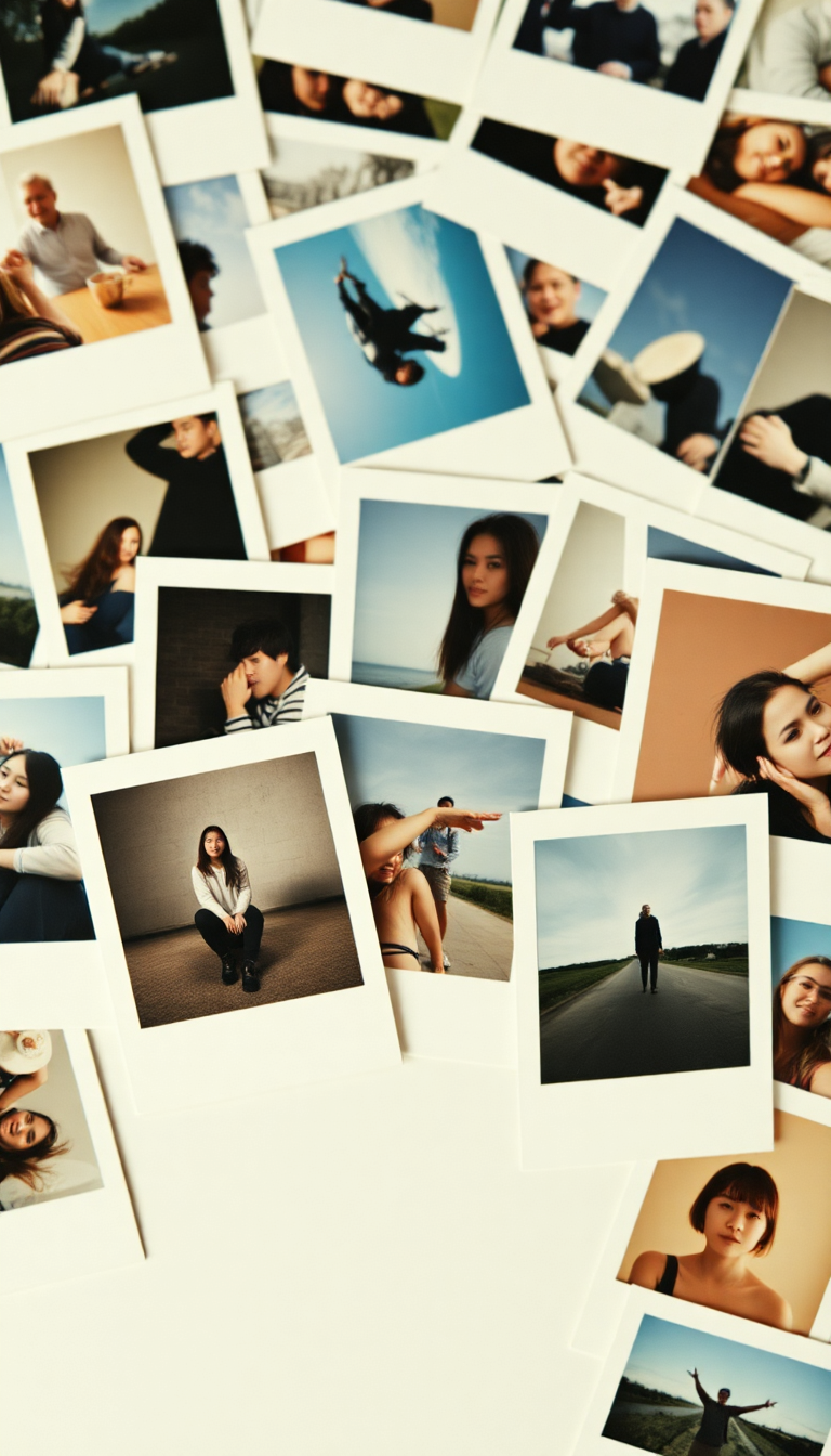 Vintage Polaroid Collection Scattered Memories Aesthetic Wallpaper
