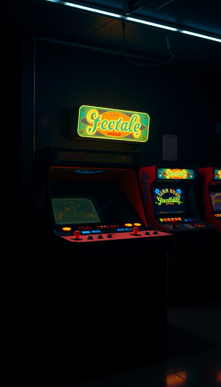 Old Arcade Machines Dark Room Photorealistic Wallpaper