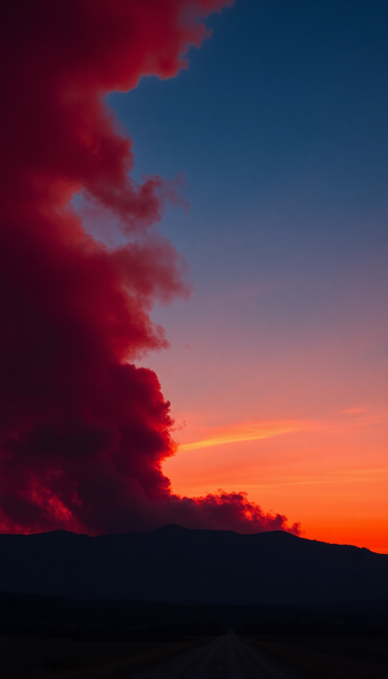 Sunset After Wildfire Smoke Creating Photorealistic Wallpaper