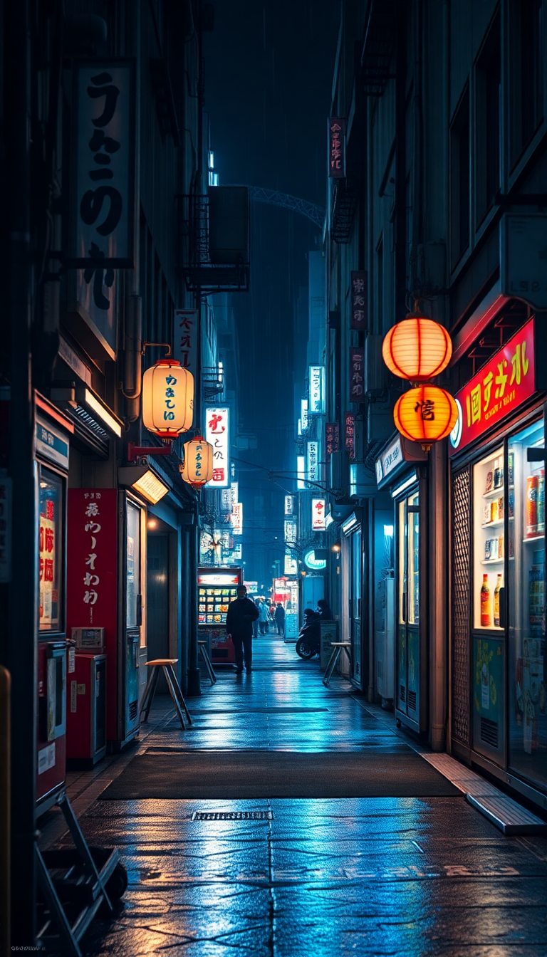 Tokyo Alley At Night Vending Photorealistic Wallpaper