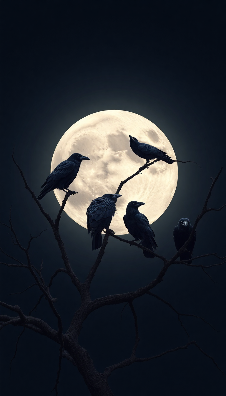 Ravens On Dead Tree Branches Digital art Wallpaper