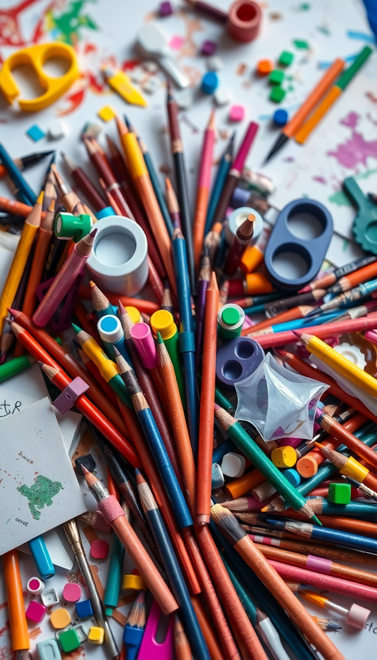 Art Supplies Scattered Creative Mess Photorealistic Wallpaper