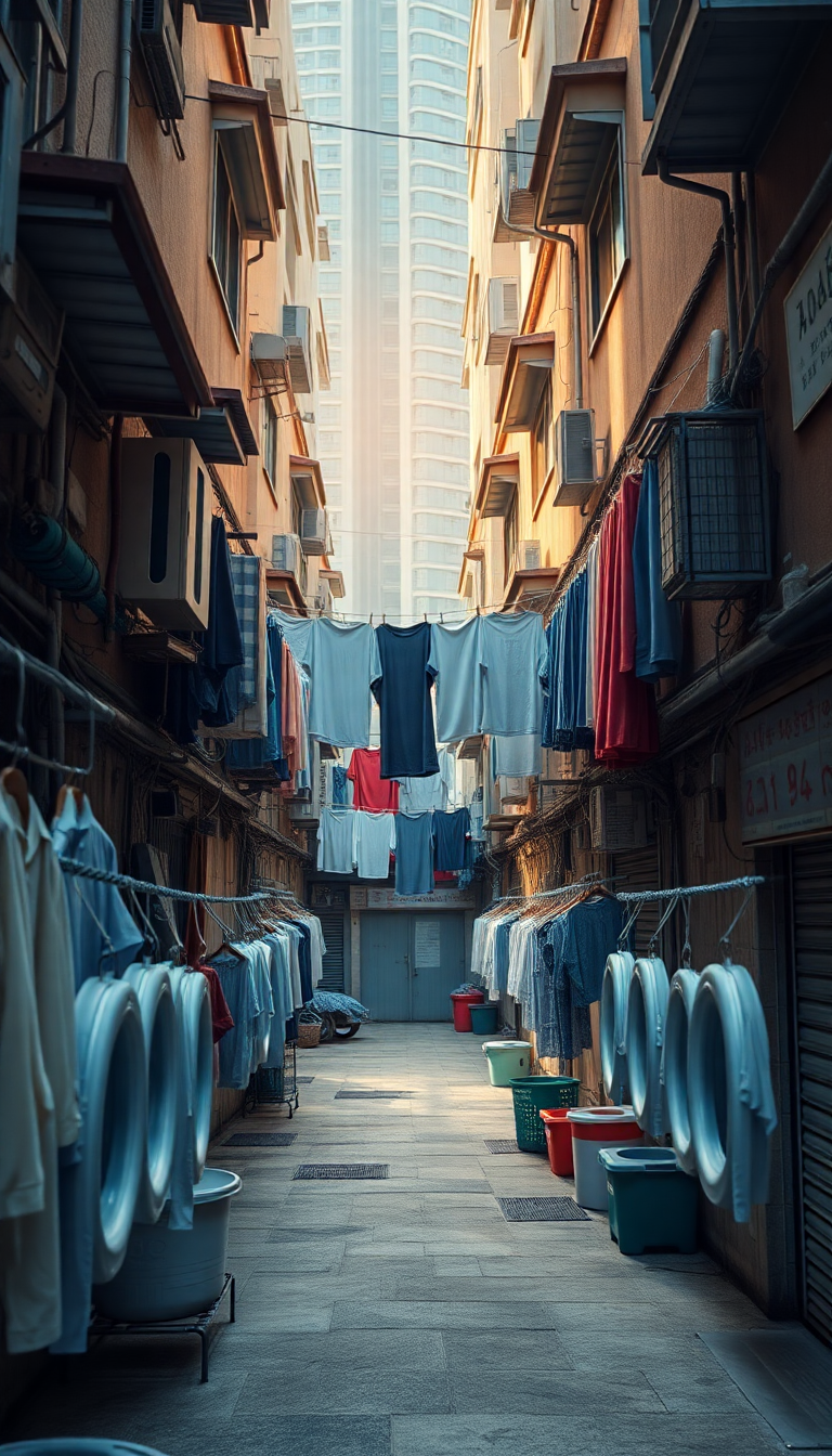 Hong Kong Density Apartments Laundry Photorealistic Wallpaper