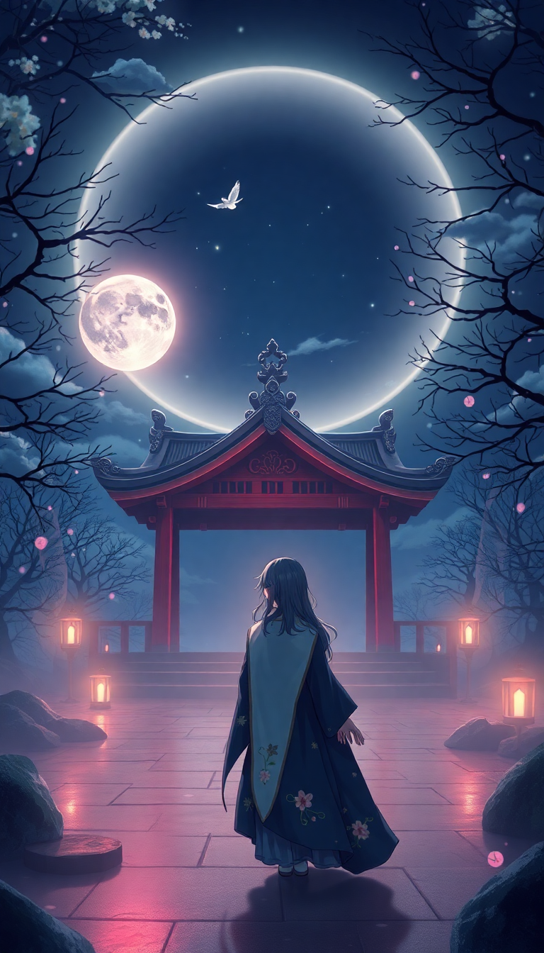 Moonlit Shrine Maiden Anime Mystical Anime Wallpaper