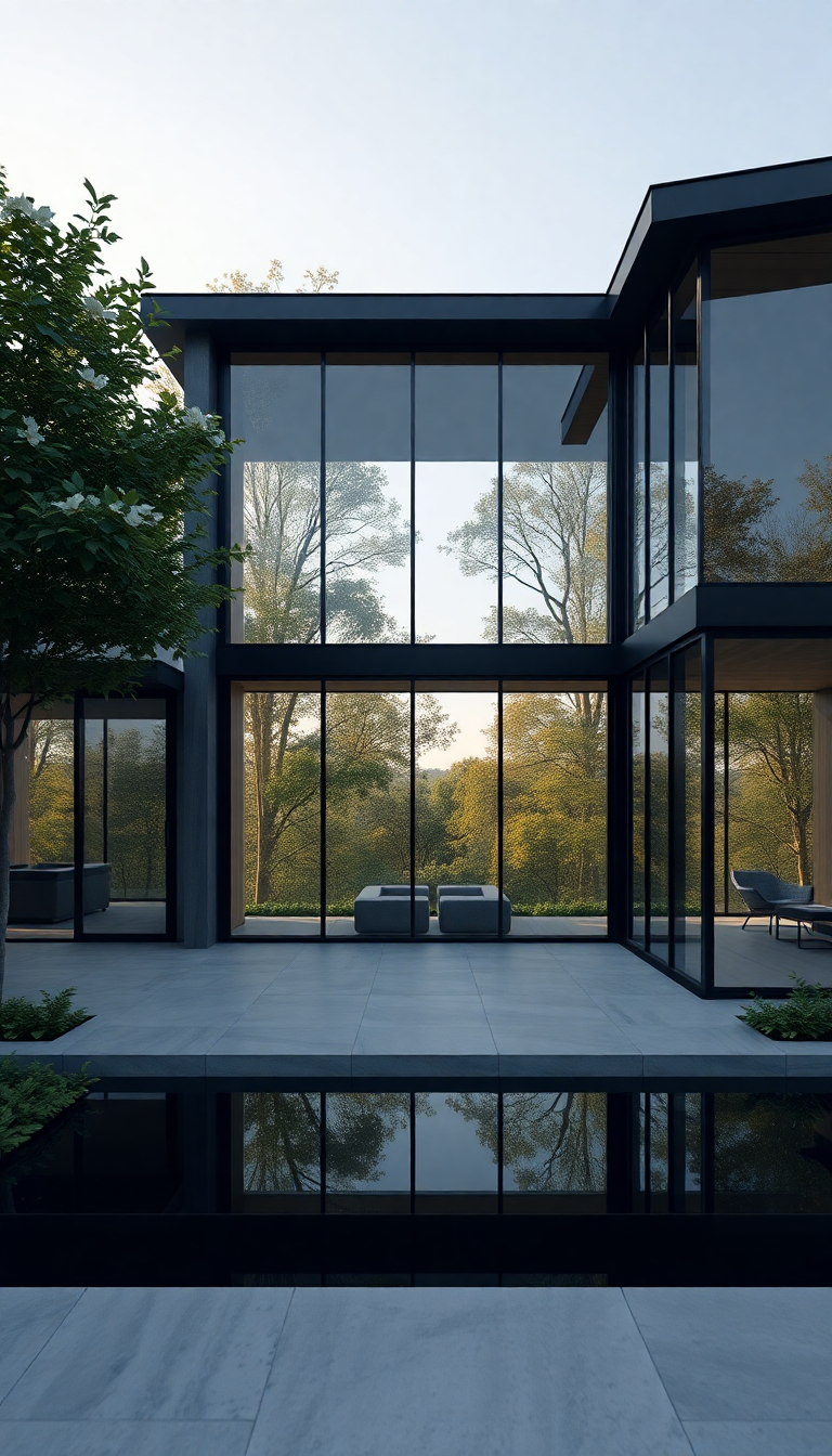 Modern Minimalist House Glass Walls Photorealistic Wallpaper