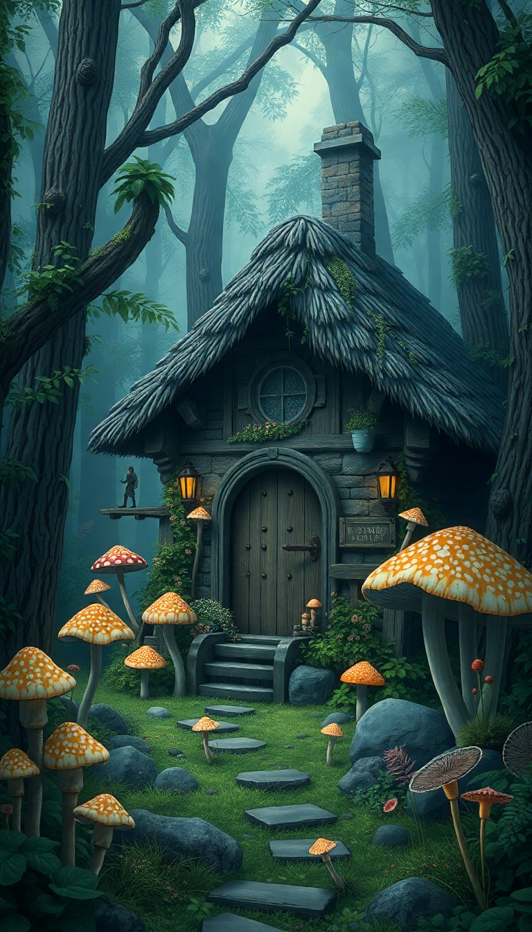 Witch Cottage In Forest Mushrooms Anime Wallpaper