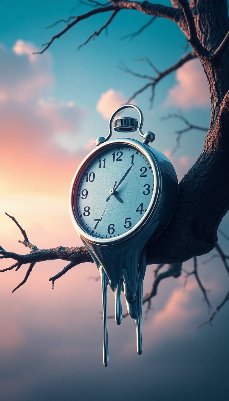 Melting Clock On Tree Branch Digital art Wallpaper
