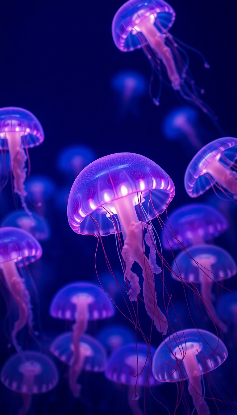 School Of Jellyfish Pulsing Glowing Photorealistic Wallpaper