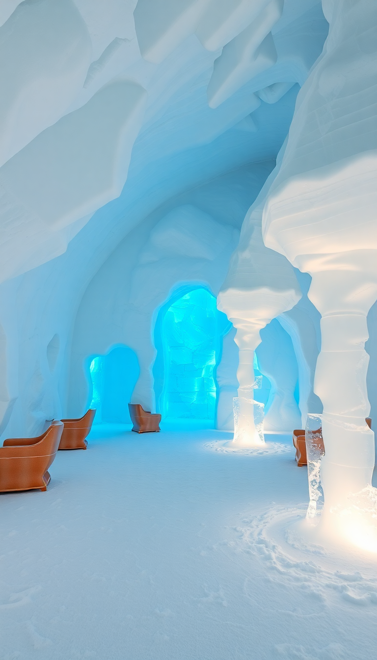 Ice Hotel Interior Frozen Sculptures Photorealistic Wallpaper