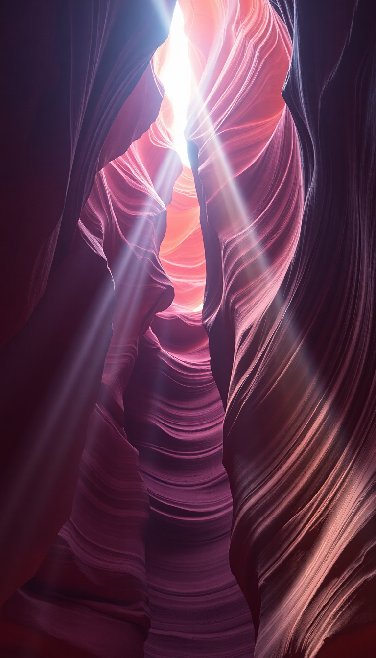 Slot Canyon Light Beam Hitting Photorealistic Wallpaper