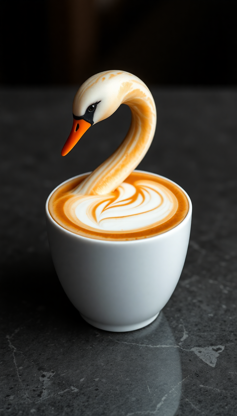 Perfect Latte Art Swan Milk Photorealistic Wallpaper