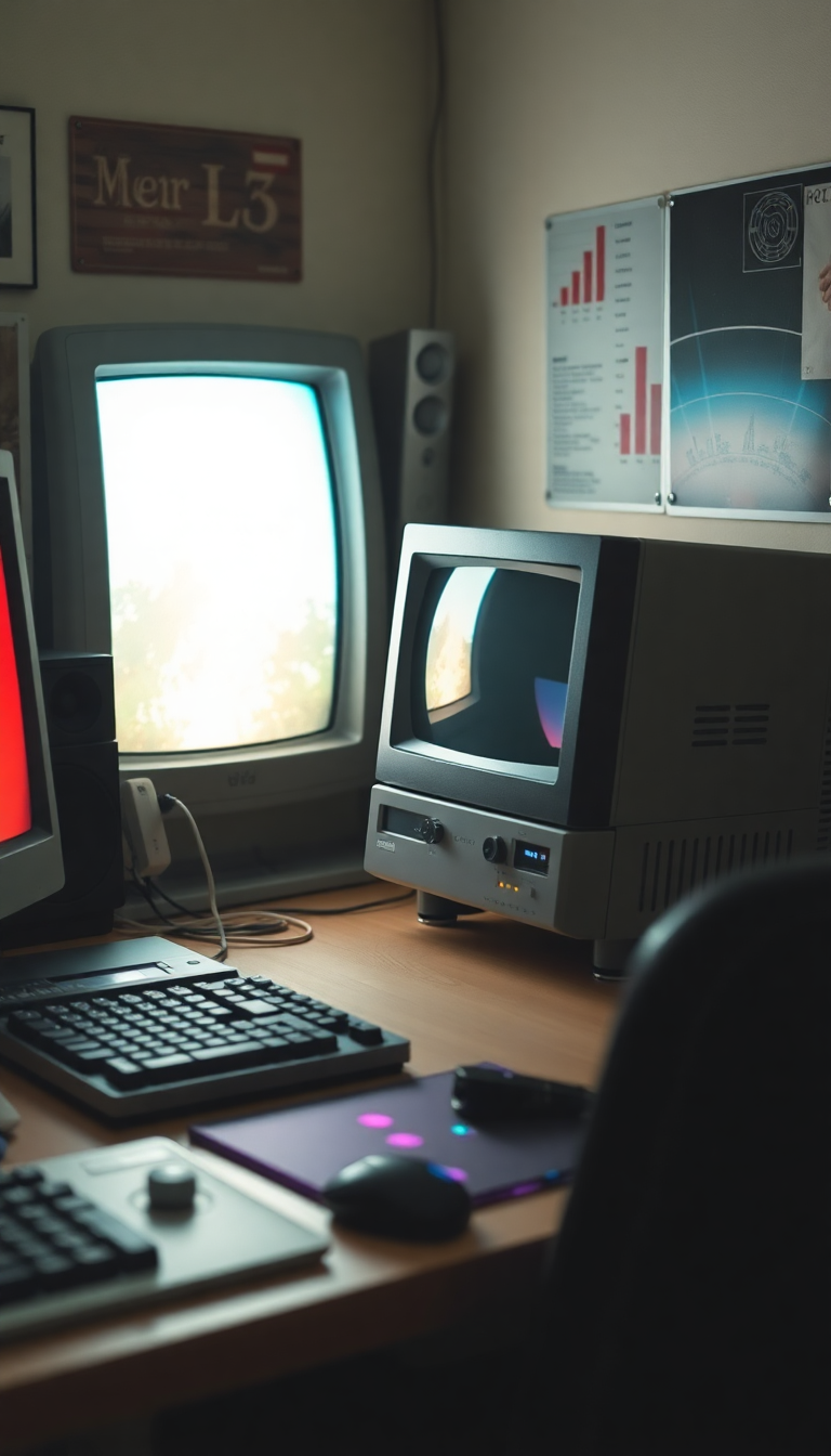 Retro Computer Setup 90s Aesthetic Photorealistic Wallpaper