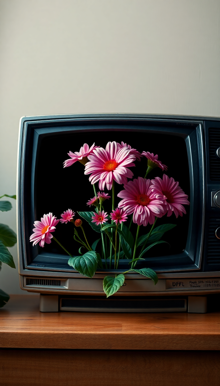 Flowers Growing From Old Television Digital art Wallpaper