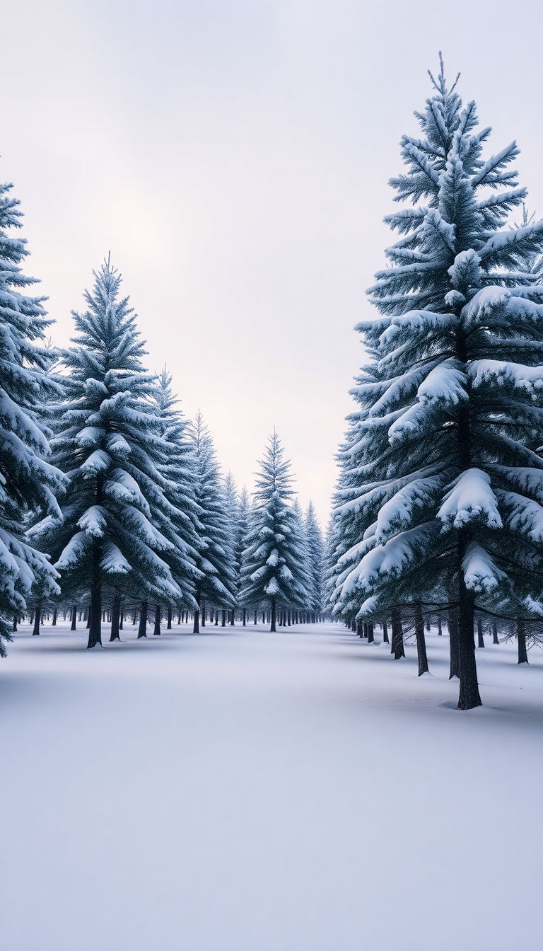 Winter First Snow Pine Trees Photorealistic Wallpaper