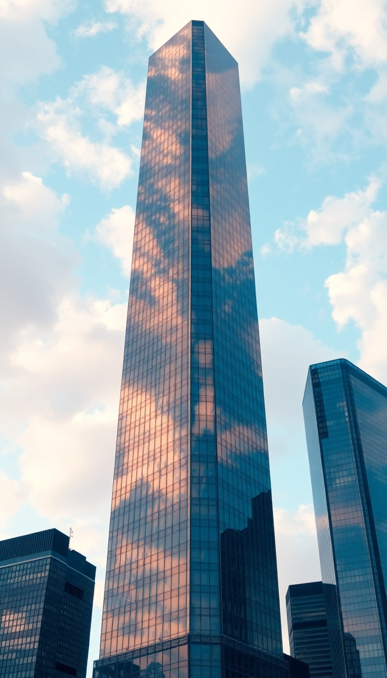 Glass Skyscraper Reflections Clouds Warped Photorealistic Wallpaper
