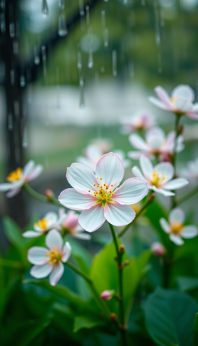 Spring Rain Flower Blooming Time Aesthetic Wallpaper